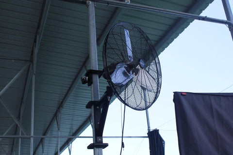 Heavy Duty Boat Dock Fan Mount For Four Inch Square Posts Featuring No Sweat Easy Installation with a 24 inch fan.