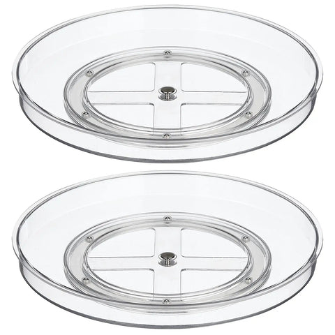 Slick Rotating Lazy Susan Turntable Spinner Fully Swiveling 11.5 Inch Clear Plastic Round Organizer set of 2