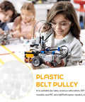 Child experimenting with robotic machine featuring Mini Belt Pulley Wheel 0.36 Inch Bore for 2mm Shaft Durable PP Plastic Gear