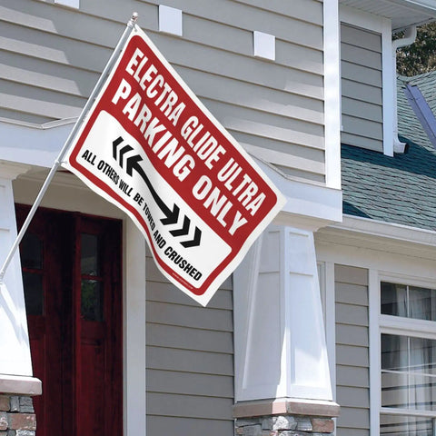 Parking Only Flag For Outdoor Decor 60x90cm Premium Polyester Garden Banner displayed outside a house with UV protection.