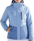 Woman wearing Women's Waterproof Ski Jacket With Fleece Lining, Built For Cold Weather, Triple Layer Insulation Snow Coat, Blue Large.