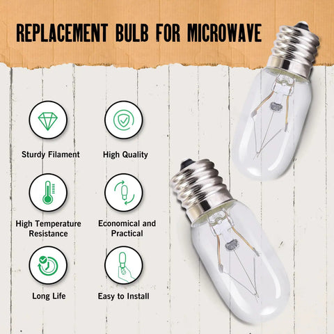 Six Pack 125V 25W Microwave Light Bulbs T8 E17 Base Clear Glass Replacement For Oven And Microwave Parts features