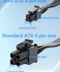 ATX Mini 4Pin To SATA 15Pin Adapter Extension Cable For Mechanical HDDs SSDs And DVD CD ROM Drives, 16 Inch Length, 40.6 Cm, Power Conversion Cable, Dual Pack Easy Plug In, 4-pin connector size comparison