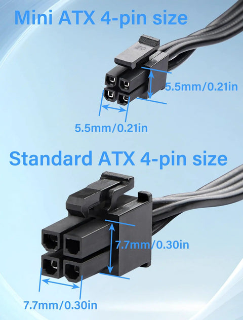 ATX Mini 4Pin To SATA 15Pin Adapter Extension Cable For Mechanical HDDs SSDs And DVD CD ROM Drives, 16 Inch Length, 40.6 Cm, Power Conversion Cable, Dual Pack Easy Plug In, 4-pin connector size comparison