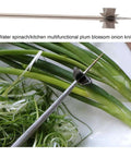 Stainless steel plum-blossom onion cutter with long handle, multipurpose slicer for onions, scallions, zucchini