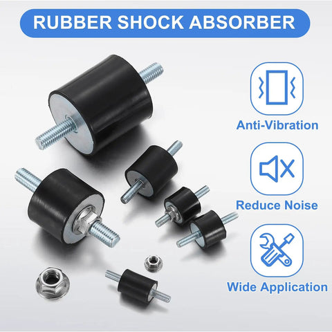 4 Pack M5 By 12mm Rubber Mounts 15mm By 15mm Cylindrical Anti Vibration Isolator Studs With Nuts For Cars, Bobbin, Generators And Air Compressors Heavy Duty rubber shock absorber mounts
