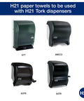 H21 dispensers compatible with Natural Paper Hand Towel Roll H21 100 Percent Recycled Fiber Universal Fit 6 Rolls 800 Feet Each.