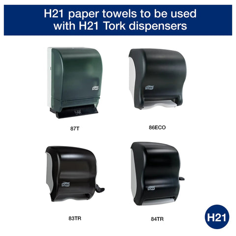 H21 dispensers compatible with Natural Paper Hand Towel Roll H21 100 Percent Recycled Fiber Universal Fit 6 Rolls 800 Feet Each.
