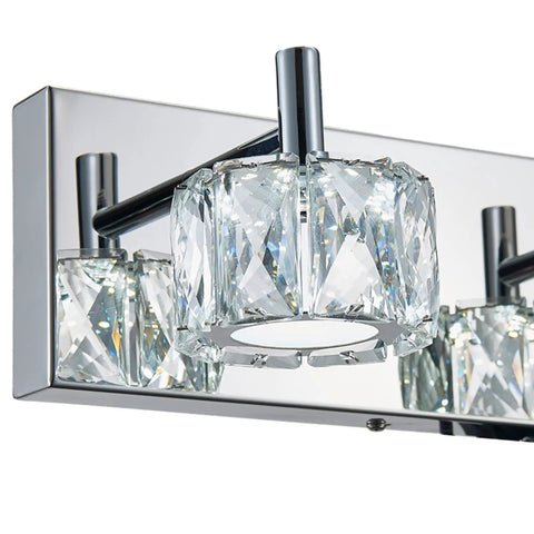 Modern LED Crystal Bathroom Vanity Lights 3 Light Chrome Stainless Steel Over Mirror Fixture With Crystal Accents