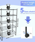 Beefy 5 Tier Metal Storage Shelves With Wheels And Adjustable Feet, 400 Lbs Per Shelf, 2000 Lbs Total Capacity, 36 Inch L x 14 Inch W x 60 Inch H, Black Garage Workshop Organization