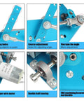 Blue CNCTOPBAOS 12V/24V linear actuator with 20–120° swing; mounting holes, motor and double ball bearing (collage)