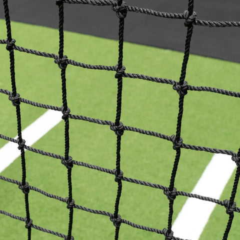 Close-up of heavy duty HDPP netting from Two Piece Baseball Batting Cage Net Set with Pro Grade, high velocity practice.