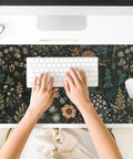 Floral Desk Mat With Wildflower Vibe For Gaming And Work, Large 31.5 By 15.75 Inch Desk Pad with hands typing