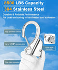 Knotless Adjustable Sliding Boat Anchor Hook With Quick Release Marine Line Clip for 3/8 to 5/8 Inch Lines, stainless steel