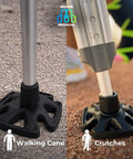 Hella Grip Rock Solid All Terrain Cane And Crutch Tips For 1 Inch Shafts Non Slip rubber bottoms on walking cane and crutches.