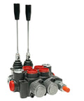 Magister hydraulic directional control valve, 2-spool monoblock, 4-way tandem center, metal body with black levers