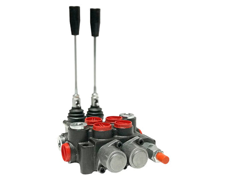Magister hydraulic directional control valve, 2-spool monoblock, 4-way tandem center, metal body with black levers