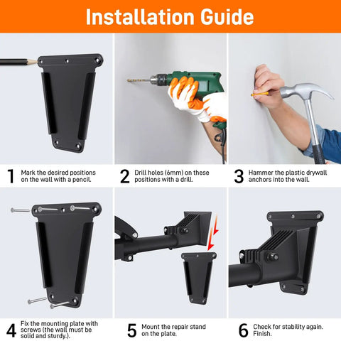 Installation guide for 360 Degree Rotating Bike Repair Stand With Wall Mount Go-To Removable Clamp And Dual Mounting Plates