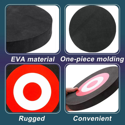 9 Inch Round EVA Foam Archery Target For Backyard Practice showing EVA material and one-piece molding, red and white target design.