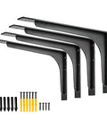 Beefed-Up Heavy Duty 16x9.5 Inch L Shelf Brackets Set of 4, Die-Cast Alloy, 90 Degree Corner Brace with Mounting Hardware