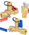 Built Tough Tankless Water Heater Service Valve Kit With Three Quarter Inch IPS Isolator Set Including Integrated Pressure Relief and Snappy Hot Cold Shut Off Levers Forged From Solid Lead Free Brass