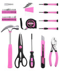 Pink 40 Piece Home Go-To DIY Tool Set With Plastic Toolbox Case Chrome Vanadium Hand Tools including hammer, pliers, and tape measure