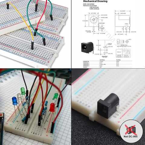 830 Point Solderless Breadboard Kit For Arduino Prototyping 6.5 By 2.1 Inch White ABS Board With IC Area And Distribution Rails