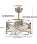 FAIRYPAGODA Ceiling Fan with Light 3 Blades Reversible Motor 6 Speeds, dimensions and details of hanging installation.