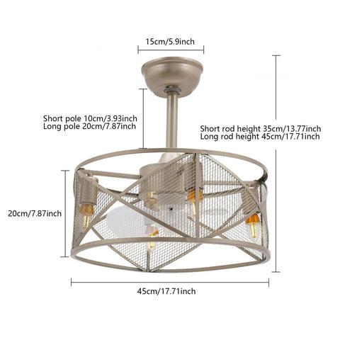 Ceiling Fan with Light 3-Blade Low Noise Modern Ceiling Mount for Bedroom with dimensions and mesh design.