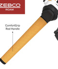 Close-up of orange ComfortGrip handle on Roam Spincast Reel And Fishing Rod Combo, 6-Foot 2-Piece Fiberglass Rod.