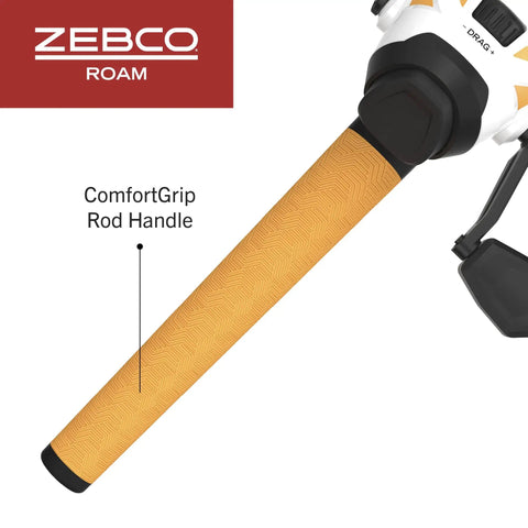 Close-up of orange ComfortGrip handle on Roam Spincast Reel And Fishing Rod Combo, 6-Foot 2-Piece Fiberglass Rod.