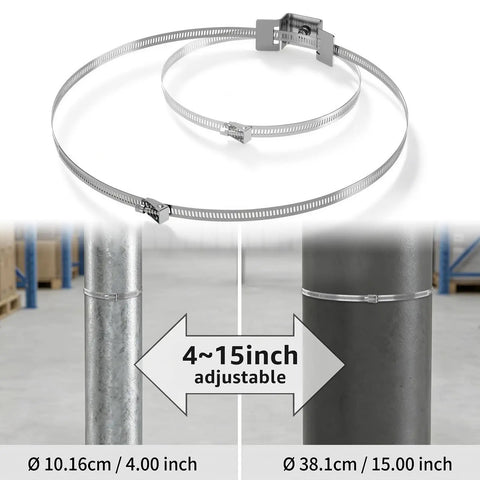 Rock Solid Heavy Duty Sign Mounting Brackets For Large Poles 4 To 15 Inches Stainless Steel Clamp Kit on poles