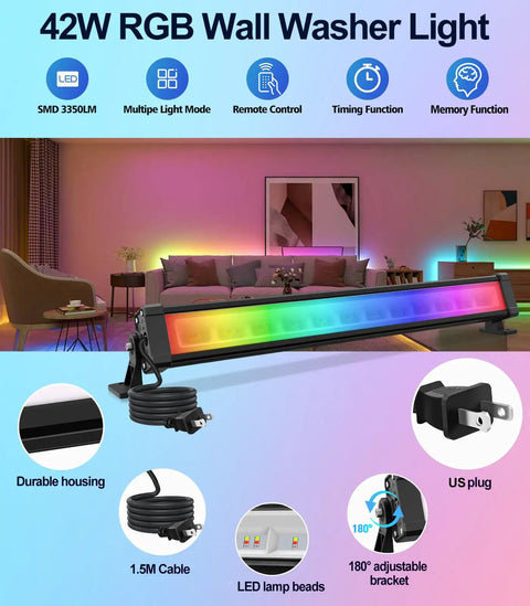 42W RGBW Wall Washer Lights IP66 Waterproof With Remote Control 3350 Lumen Color Changing Wash Flood Bar For Stage Party