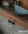 Open drawer with 4 Pack Hexagonal Crystal Glass Knobs With Copper Wire Wrapped On Brass Base Drawer Pulls For Cabinets Dressers And Kitchens Gold Finish Hardware With A Dope Modern Sleek Look In Black Option.