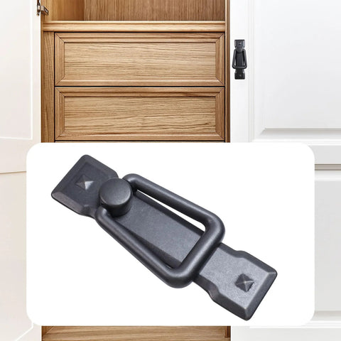 Image of Two Pack Vintage Black Cabinet Pulls Zinc Alloy Knobs installed on wooden cabinet, showing one pull in detail.