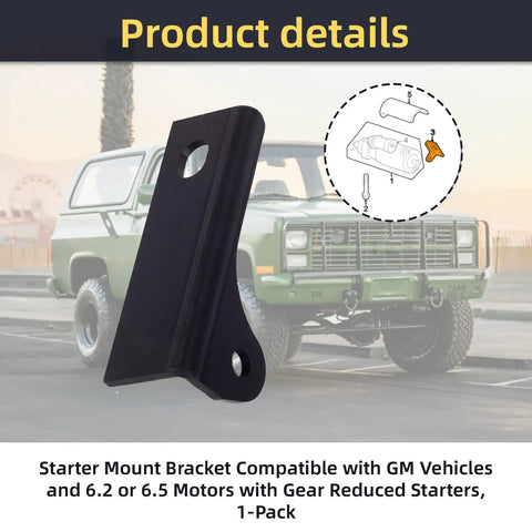 Sturdy Starter Mounting Bracket For Cars And Trucks Beefy Steel Support That Keeps Starter Holes From Cracking And Bolts From Stripping Easy Install Reduces Vibration Keeps Your Starter Tight For Quick Dependable Cranks, black steel starter bracket for GM 6.2/6.5L trucks