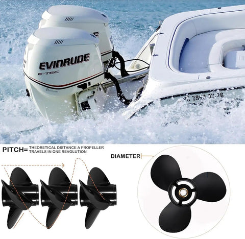 Aluminum Boat Outboard Propeller For 8HP To 15HP, 9 1 4 Inch Diameter, 9 Inch Pitch, Right Hand Rotation, 13 Spline, Three Blade