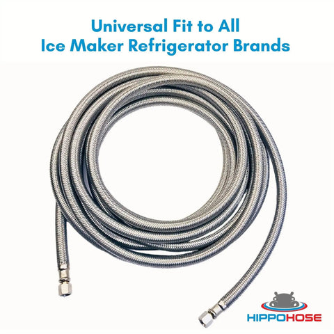 Universal Icemaker Hose 20 Ft For All Refrigerator Brands, Stainless Steel Water Supply Line with coiled design.