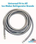 Fridge Ready Universal Refrigerator Water Hose 30 Foot With One Quarter Inch Connections, coiled stainless steel hose for icemaker.