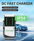 Heavy Duty Commercial DC EV Charger With Lightning Fast Charging And Plug And Play Setup For Fleets Highway Stops Built Tough With Remote Platform Monitoring Hella Durable Top Shelf Power Delivery close-up view with dual charging guns and waterproof features.