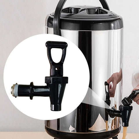 Total Hype Tea Bucket Tap And Outdoor Water Spigot For Coffee Barrels Built Legit Tough, black polypropylene spigot on coffee barrel.