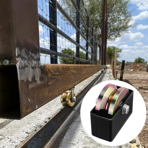 4 Inch Sliding Gate Rollers Wheel 2 Pack With V Groove And Welded Bracket, Heavy Duty Solid Double Bearing Gates Wheel Set