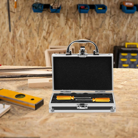 Compact Toolbox Organizer With Reinforced Handle For Hand Tools And Accessories Portable Small Tool Storage Box open on workbench