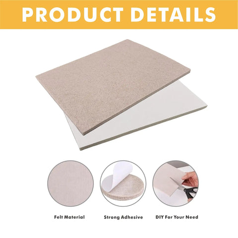 Self Adhesive Felt Furniture Pads For Hardwood Floors, 8 Pack, 8x6 Inch Cuttable Squares, 1/5 Inch Thick, Beige.
