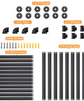 Components of Industrial Iron Pipe Shelving Brackets Unit for Farmhouse Wall Mounted Shelves, with pipes and fittings.