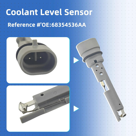 Coolant Level Sensor For Ram 2500 3500 4500 5500 6.7L Direct Fit Replacement Fits 2013 2014 2015 2016 2017 2018 Heavy Duty Trucks OE 68354536AA, gray connector view