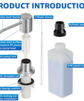 Diagram of Brushed Nickel Built-In Soap Dispenser For Kitchen Sink, Stainless Steel Pump Head With 17oz Bottle, Rust-Resistant parts