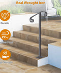 Sturdy Outdoor Stair Rail Handrail, 38.8 Inch High, Single Post Mount, Fits 1 or 2 Steps, Wrought Iron Gray Grab Rail installed on patio