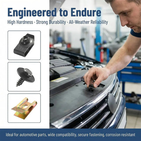 Heavy Duty Auto Body Screws And Bolts 50 Pack Badass Vehicle Splash Shield Clips Rust Resistant U Nut Fasteners Universal Fit, shown being installed.