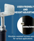 Heavy Duty Two Pack U Shaped Floor Jack With No Sweat Height Tweaks And Rock Solid Steel Beam Support For 4x2 4x4 4x6 Floor Joists Plus Heavy Duty Screw Top Post House Leveling Rig with height-adjustable metal bracket.